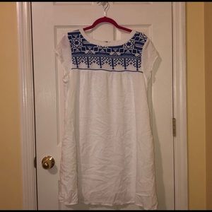 white and blue dress